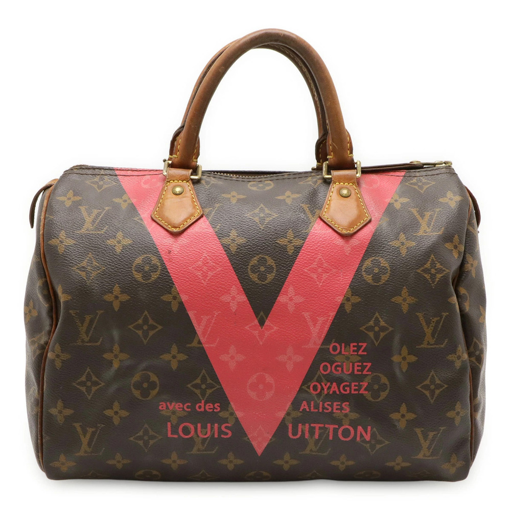 LOUIS VUITTON Monogram V Speedy Handbag Boston Bag Pink